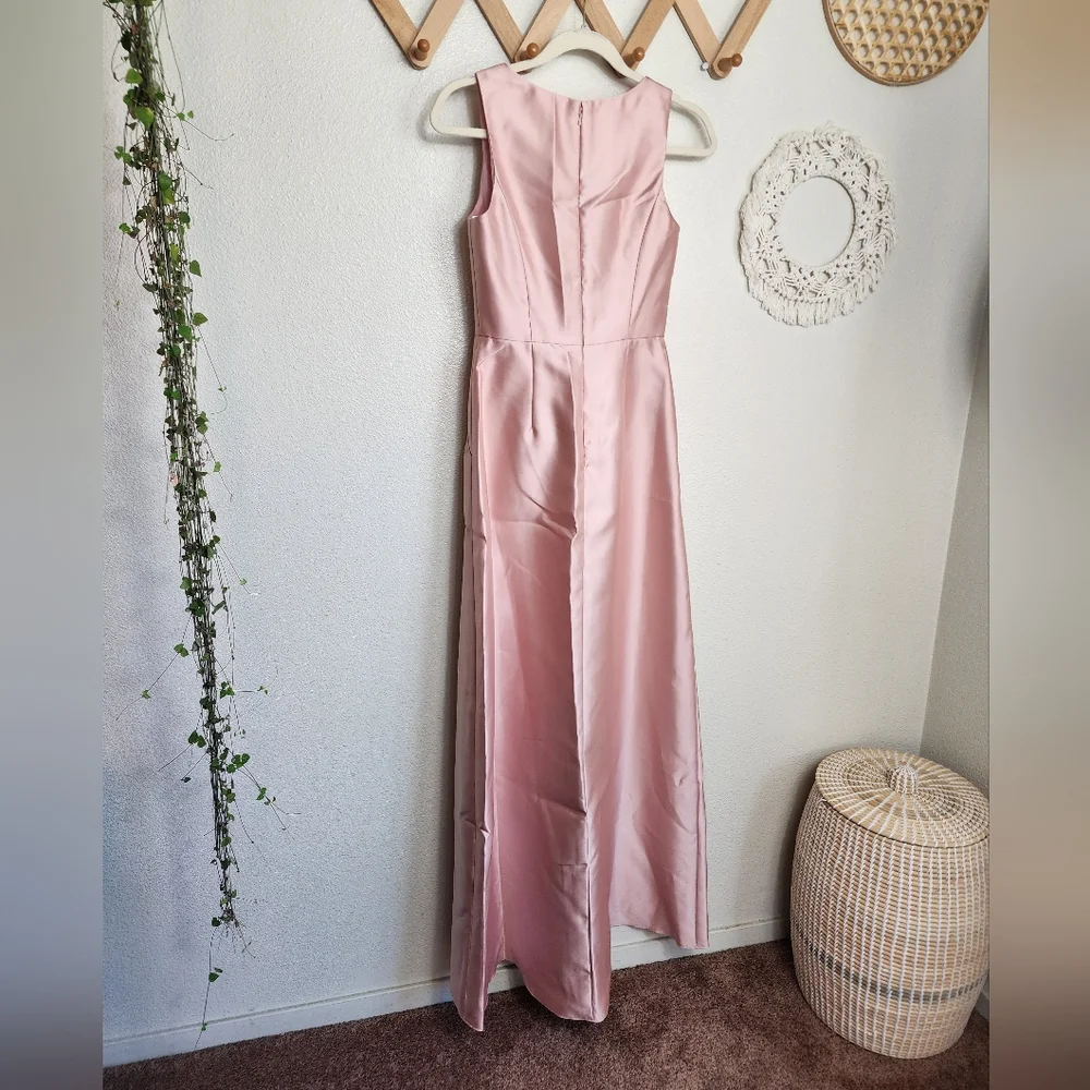 Alfred Sung Sleeveless V-Neck Satin Dress With Pockets In Toasted Sugar … - Picture 6 of 9